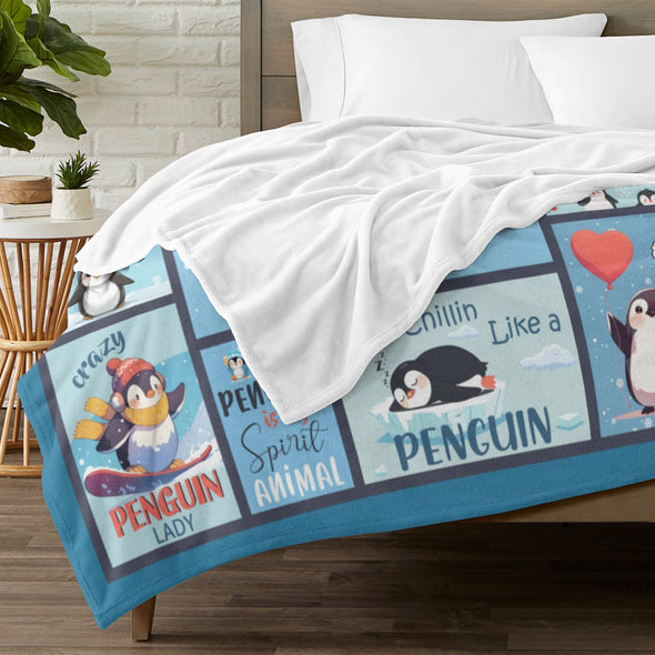Penguin Blanket Fleece Throw Blanket Super Soft Warm Gifts for Baby Girls Boys Kids Mom Grandma Room Decor