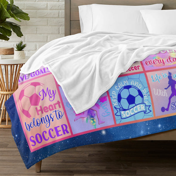 Soccer Blanket, Soccer Sports Themed Throw, Soft Nap Throw Blanket for Home Boys Girls Women Men Soccer Lovers Gifts