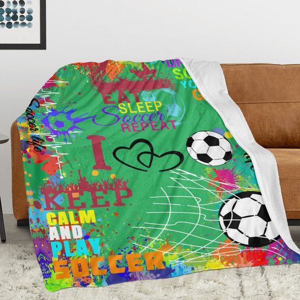 Soccer Blanket, Soccer Sports Themed Throw, Soft Nap Throw Blanket for Home Boys Girls Women Men Soccer Lovers Gifts