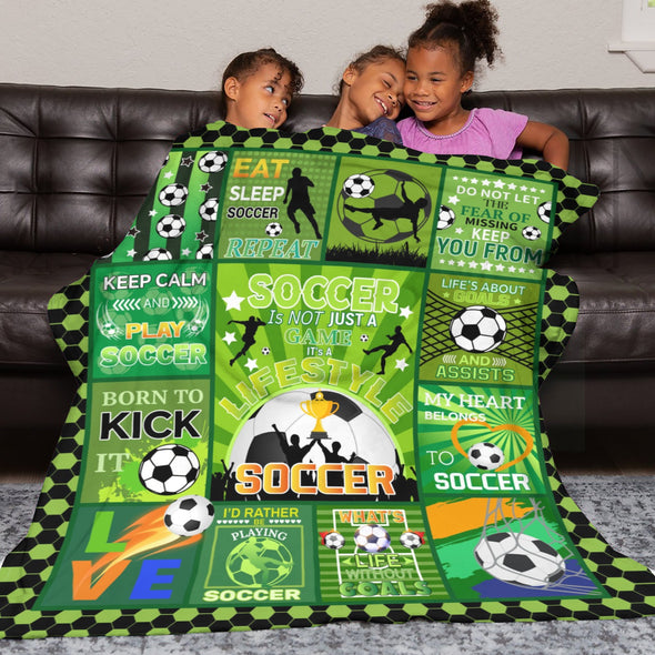 Soccer Blanket, Soccer Sports Themed Throw, Soft Nap Throw Blanket for Home Boys Girls Women Men Soccer Lovers Gifts