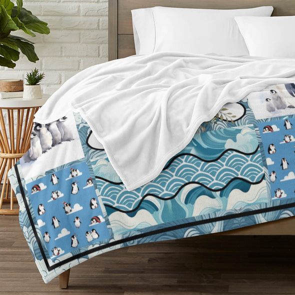 Penguin Blanket Fleece Throw Blanket Super Soft Warm Gifts for Baby Girls Boys Kids Mom Grandma Room Decor