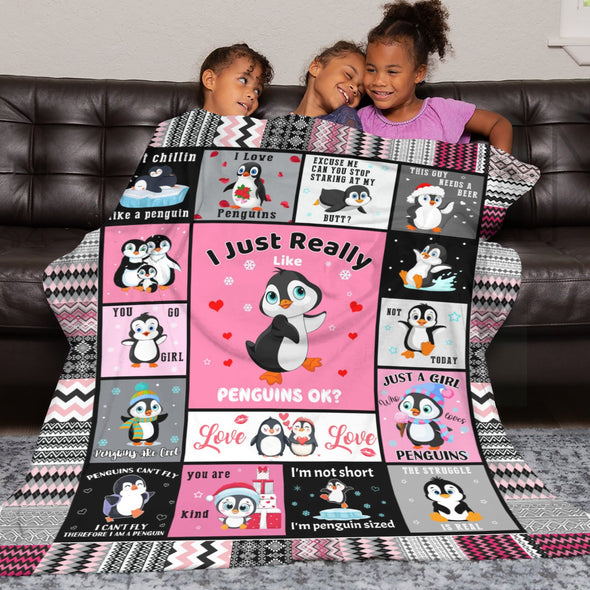 Penguin Blanket Fleece Throw Blanket Super Soft Warm Gifts for Baby Girls Boys Kids Mom Grandma Room Decor