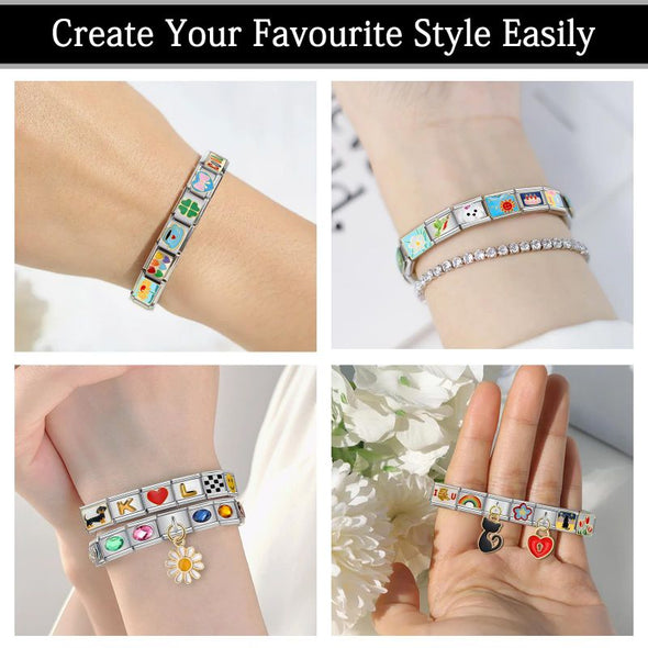 Custom Italian Charm Bracelet, Personalized Charms in 100+ Designs, Stainless Steel Adjustable Link Bracelet for Women/Men