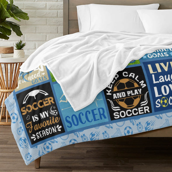 Soccer Blanket, Soccer Sports Themed Throw, Soft Nap Throw Blanket for Home Boys Girls Women Men Soccer Lovers Gifts