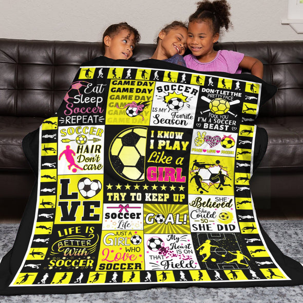 Soccer Blanket, Soccer Sports Themed Throw, Soft Nap Throw Blanket for Home Boys Girls Women Men Soccer Lovers Gifts