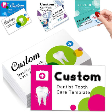 Custom Business Cards 100Pcs, Personalized Dentist Tooth Care Business Cards with Logo Picture