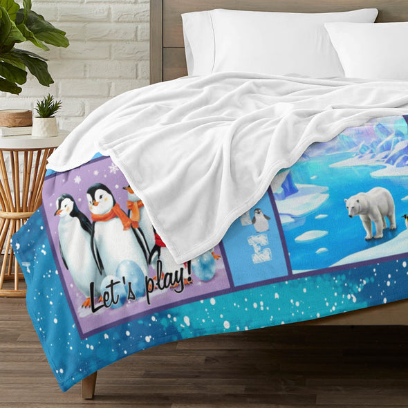 Penguin Blanket Fleece Throw Blanket Super Soft Warm Gifts for Baby Girls Boys Kids Mom Grandma Room Decor