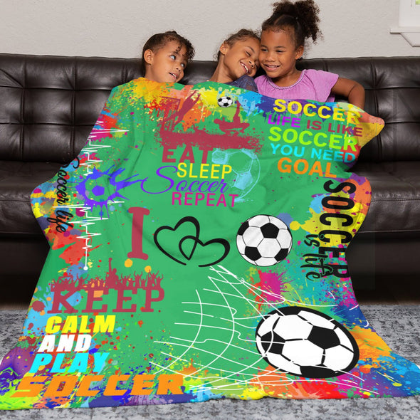 Soccer Blanket, Soccer Sports Themed Throw, Soft Nap Throw Blanket for Home Boys Girls Women Men Soccer Lovers Gifts
