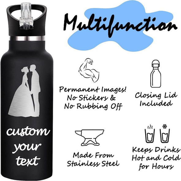 Personalized Water Bottles 12oz/26oz Bulk, Custom Sports Insulated Stainless Steel Bottle Engraved Logo Name for School Kids Adult