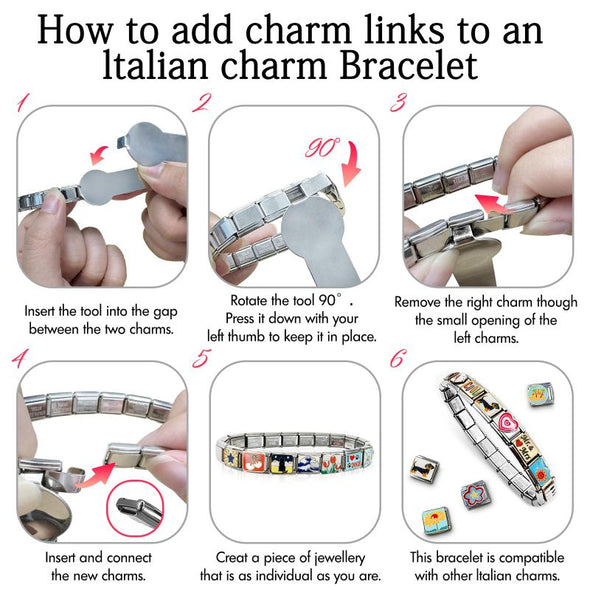 Custom Italian Charm Bracelet, Personalized Charms in 100+ Designs, Stainless Steel Adjustable Link Bracelet for Women/Men