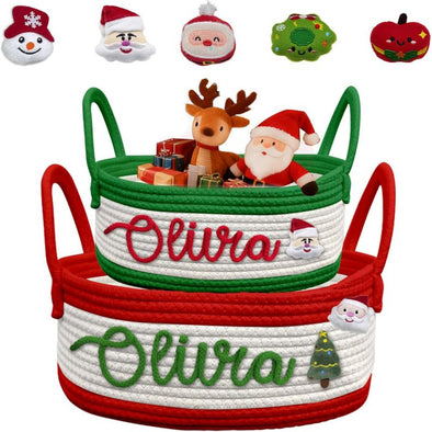 Personalized Christmas Basket with Name Custom Cotton Rope Toy  Storage Bin with Handle