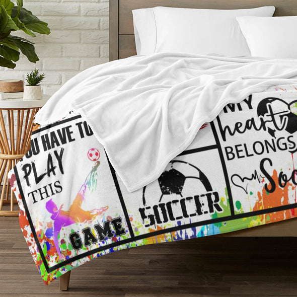 Soccer Blanket, Soccer Sports Themed Throw, Soft Nap Throw Blanket for Home Boys Girls Women Men Soccer Lovers Gifts