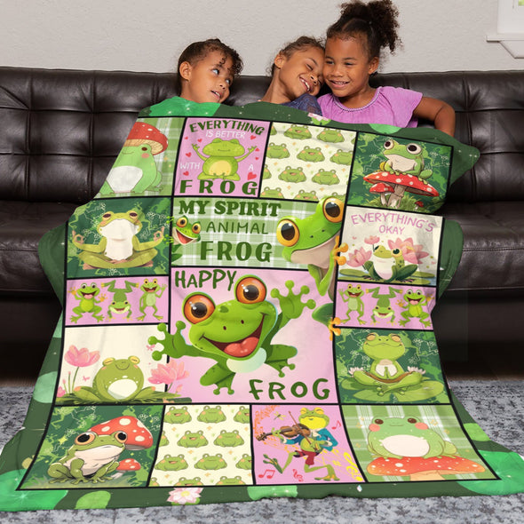 Frog Pattern Blanket Fleece Throw Blanket Super Soft Warm Gifts for Baby Girls Boys Kids Mom Grandma Room Decor