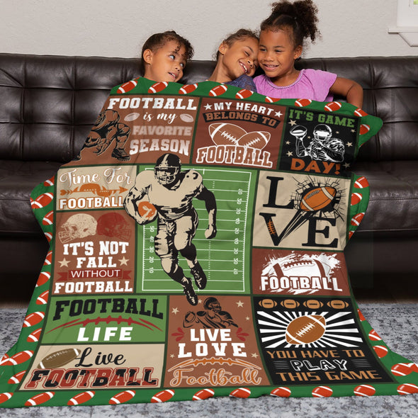 Football Pattern Blanket Fleece Throw Blanket Super Soft Warm Gifts for Baby Girls Boys Kids Mom Grandma Room Decor