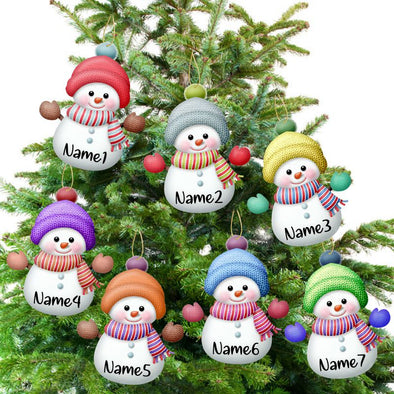 Personalized Christmas Ornaments 7pcs Custom Snowman Ornaments with Name Family Xmas Tree Hanging Gift - 3.15"（8cm）