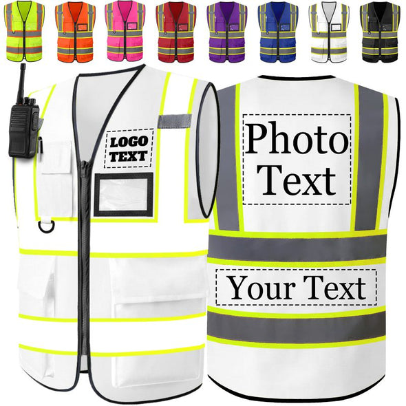 Custom Safety Vest Two Tone High Visibility Reflective Vests Bulk with Pockets Zipper Personalized Logo Text for Women Men
