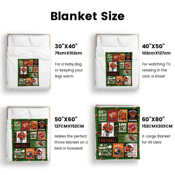 Football Pattern Blanket Fleece Throw Blanket Super Soft Warm Gifts for Baby Girls Boys Kids Mom Grandma Room Decor