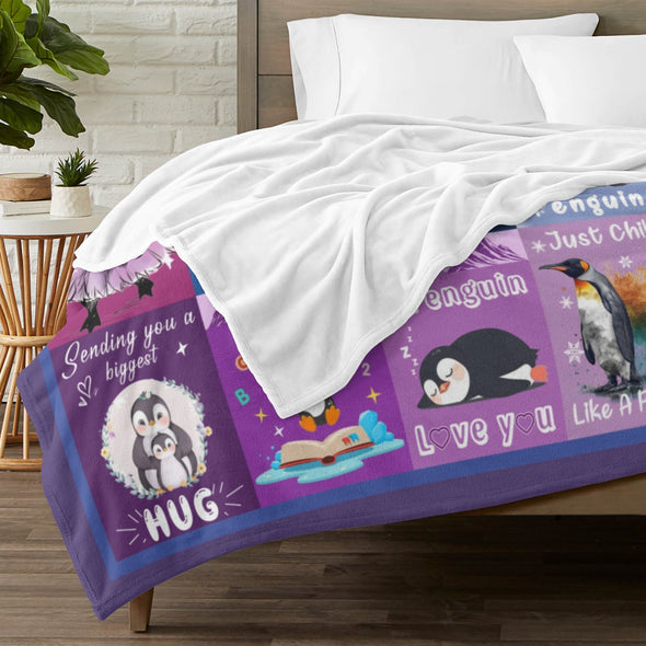 Penguin Blanket Fleece Throw Blanket Super Soft Warm Gifts for Baby Girls Boys Kids Mom Grandma Room Decor