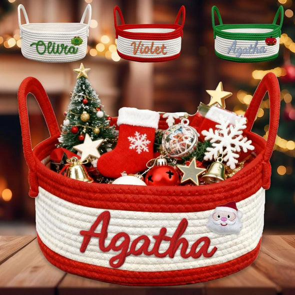 Personalized Christmas Basket with Name Custom Cotton Rope Toy  Storage Bin with Handle