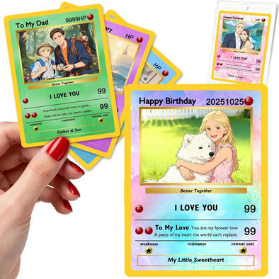 Custom Poke Card with Photo Name Text Personalized Poke Portriat Card Customized Trainer or Character Cards for Birthday