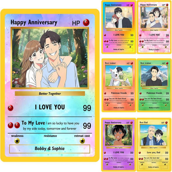 Custom Poke Card with Photo Name Text Personalized Poke Portriat Card Customized Trainer or Character Cards for Birthday