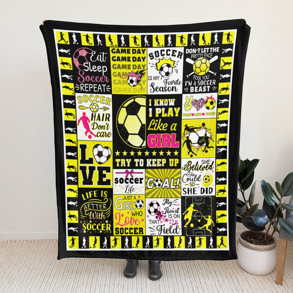 Soccer Blanket, Soccer Sports Themed Throw, Soft Nap Throw Blanket for Home Boys Girls Women Men Soccer Lovers Gifts