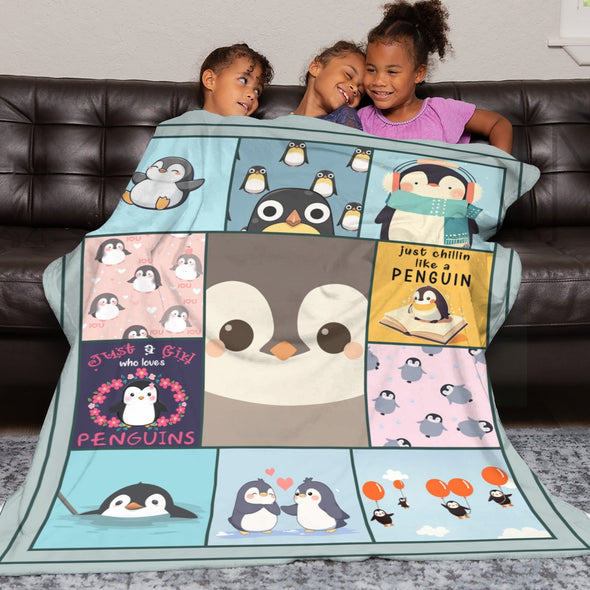 Penguin Blanket Fleece Throw Blanket Super Soft Warm Gifts for Baby Girls Boys Kids Mom Grandma Room Decor