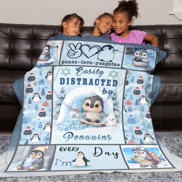 Penguin Blanket Fleece Throw Blanket Super Soft Warm Gifts for Baby Girls Boys Kids Mom Grandma Room Decor