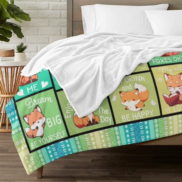 Fox Pattern Blanket Fleece Throw Blanket Super Soft Warm Gifts for Baby Girls Boys Kids Mom Grandma Room Decor