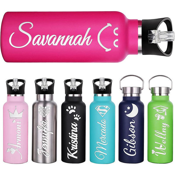 Personalized Water Bottles 12oz/26oz Bulk, Custom Sports Insulated Stainless Steel Bottle Engraved Logo Name for School Kids Adult