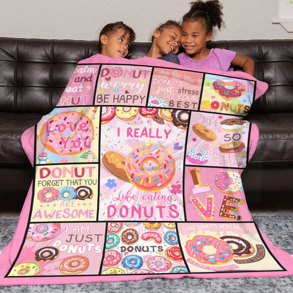 Donut Pattern Blanket Fleece Throw Blanket Super Soft Warm Gifts for Baby Girls Boys Kids Mom Grandma Room Decor