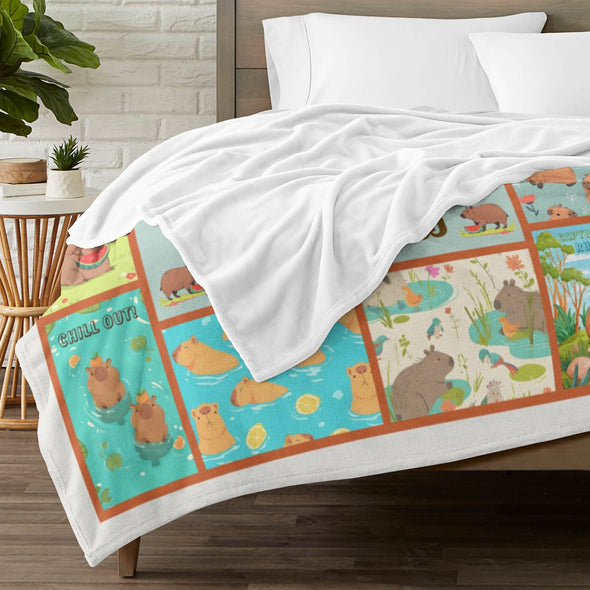 Capybara Pattern Blanket Fleece Throw Blanket Super Soft Warm Gifts for Baby Girls Boys Kids Mom Grandma Room Decor