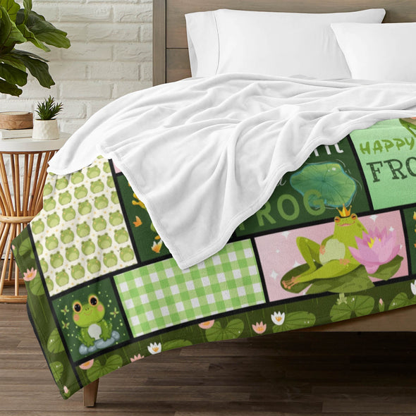 Frog Pattern Blanket Fleece Throw Blanket Super Soft Warm Gifts for Baby Girls Boys Kids Mom Grandma Room Decor
