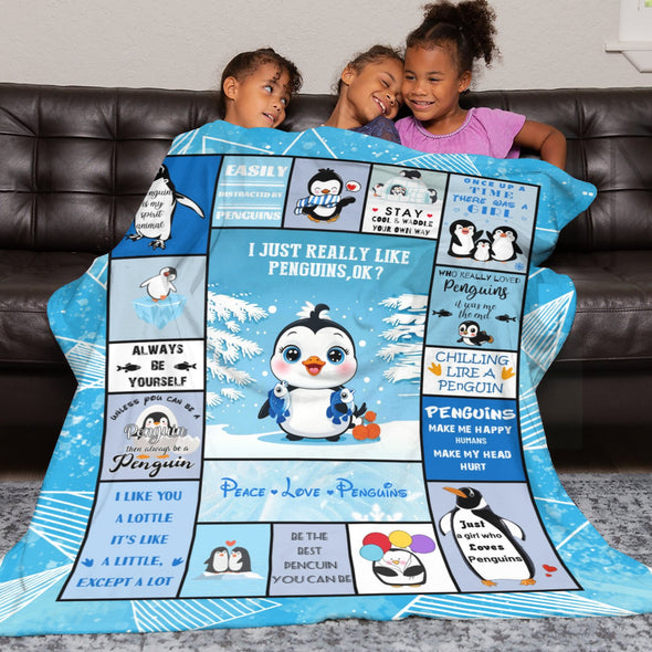 Penguin Blanket Fleece Throw Blanket Super Soft Warm Gifts for Baby Girls Boys Kids Mom Grandma Room Decor