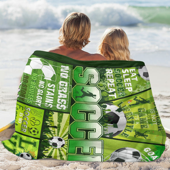 Soccer Blanket, Soccer Sports Themed Throw, Soft Nap Throw Blanket for Home Boys Girls Women Men Soccer Lovers Gifts