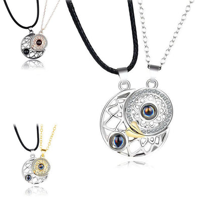 Couple Necklace Magnetic Suction Projection Stone Creative Attraction Sun Moon Pendants Jewelry Love for Men Women