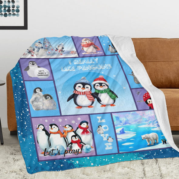 Penguin Blanket Fleece Throw Blanket Super Soft Warm Gifts for Baby Girls Boys Kids Mom Grandma Room Decor