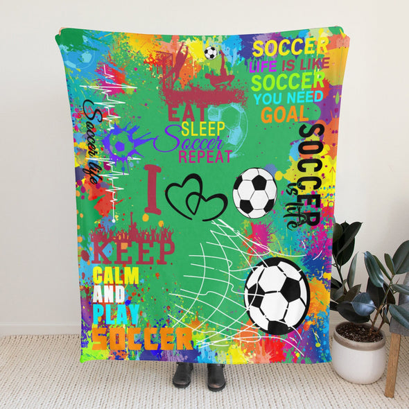 Soccer Blanket, Soccer Sports Themed Throw, Soft Nap Throw Blanket for Home Boys Girls Women Men Soccer Lovers Gifts