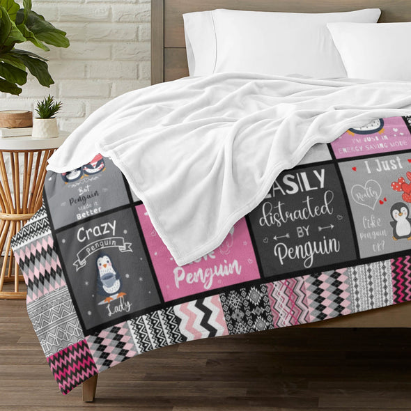 Penguin Blanket Fleece Throw Blanket Super Soft Warm Gifts for Baby Girls Boys Kids Mom Grandma Room Decor
