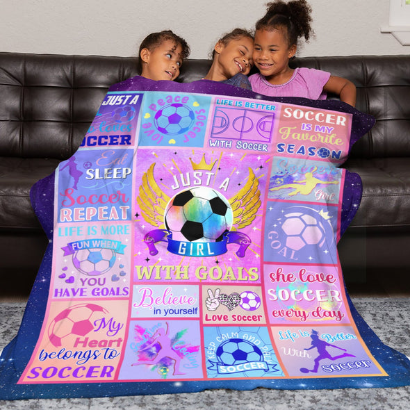 Soccer Blanket, Soccer Sports Themed Throw, Soft Nap Throw Blanket for Home Boys Girls Women Men Soccer Lovers Gifts