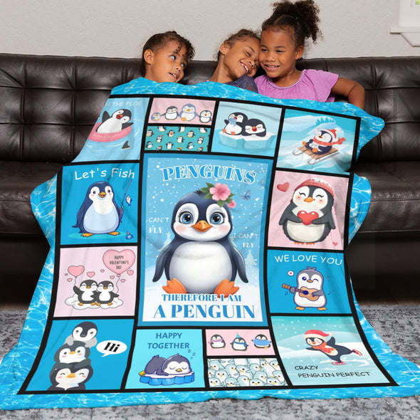 Penguin Blanket Fleece Throw Blanket Super Soft Warm Gifts for Baby Girls Boys Kids Mom Grandma Room Decor
