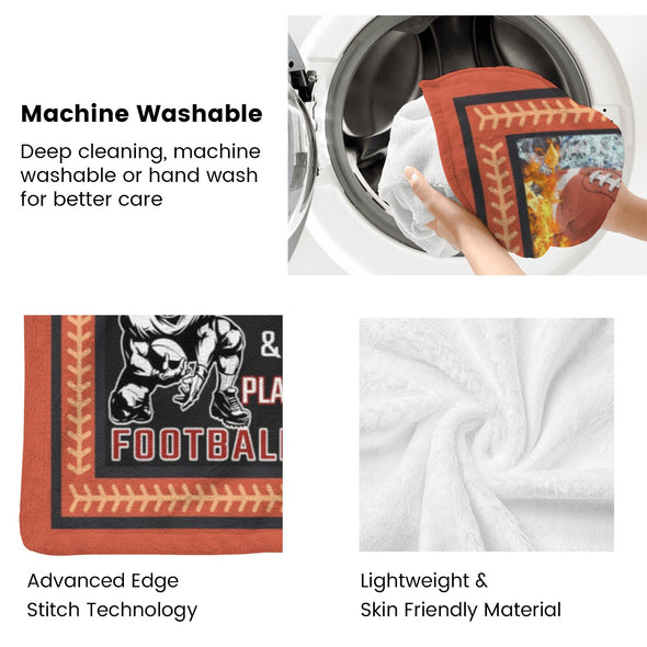 Football Pattern Blanket Fleece Throw Blanket Super Soft Warm Gifts for Baby Girls Boys Kids Mom Grandma Room Decor