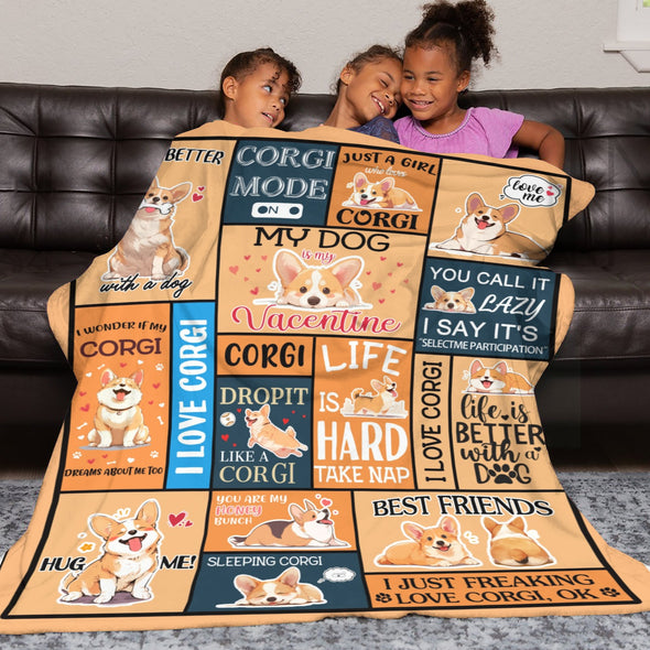 Corgi Blanket Fleece Throw Blanket Super Soft Warm Gifts for Baby Girls Boys Kids Mom Grandma Room Decor
