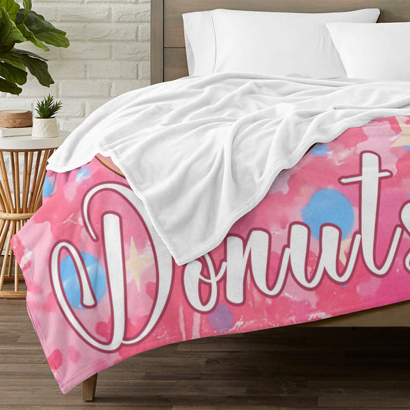 Donut Pattern Blanket Fleece Throw Blanket Super Soft Warm Gifts for Baby Girls Boys Kids Mom Grandma Room Decor