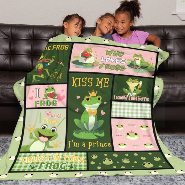 Frog Pattern Blanket Fleece Throw Blanket Super Soft Warm Gifts for Baby Girls Boys Kids Mom Grandma Room Decor