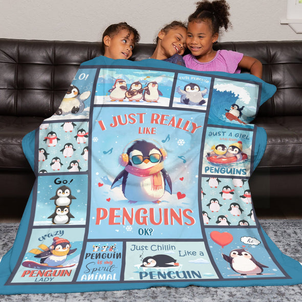 Penguin Blanket Fleece Throw Blanket Super Soft Warm Gifts for Baby Girls Boys Kids Mom Grandma Room Decor