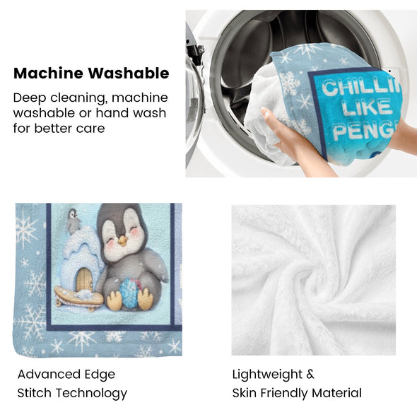 Penguin Blanket Fleece Throw Blanket Super Soft Warm Gifts for Baby Girls Boys Kids Mom Grandma Room Decor