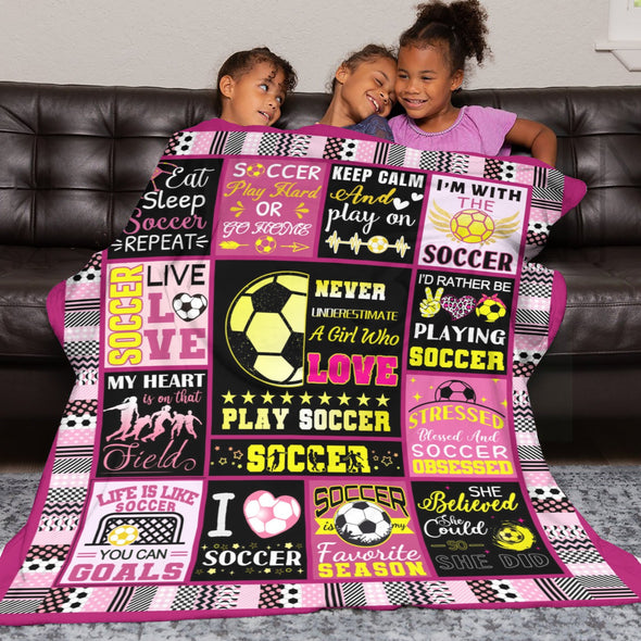 Soccer Blanket, Soccer Sports Themed Throw, Soft Nap Throw Blanket for Home Boys Girls Women Men Soccer Lovers Gifts