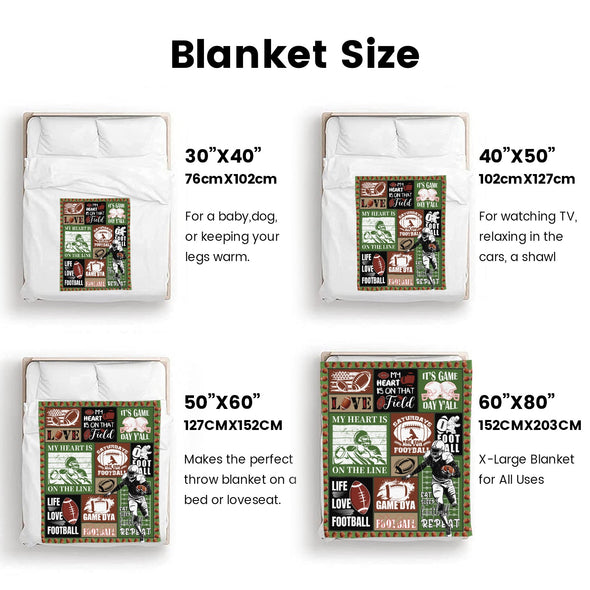 Football Pattern Blanket Fleece Throw Blanket Super Soft Warm Gifts for Baby Girls Boys Kids Mom Grandma Room Decor