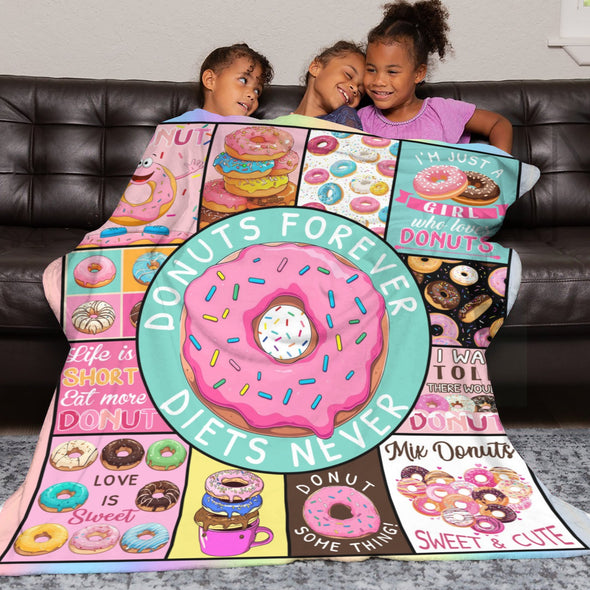 Donut Pattern Blanket Fleece Throw Blanket Super Soft Warm Gifts for Baby Girls Boys Kids Mom Grandma Room Decor